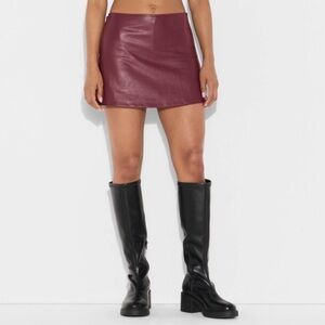 NWT- Women's High-Rise Faux Leather A-Line
Skort - Wild Fable- Burgundy M